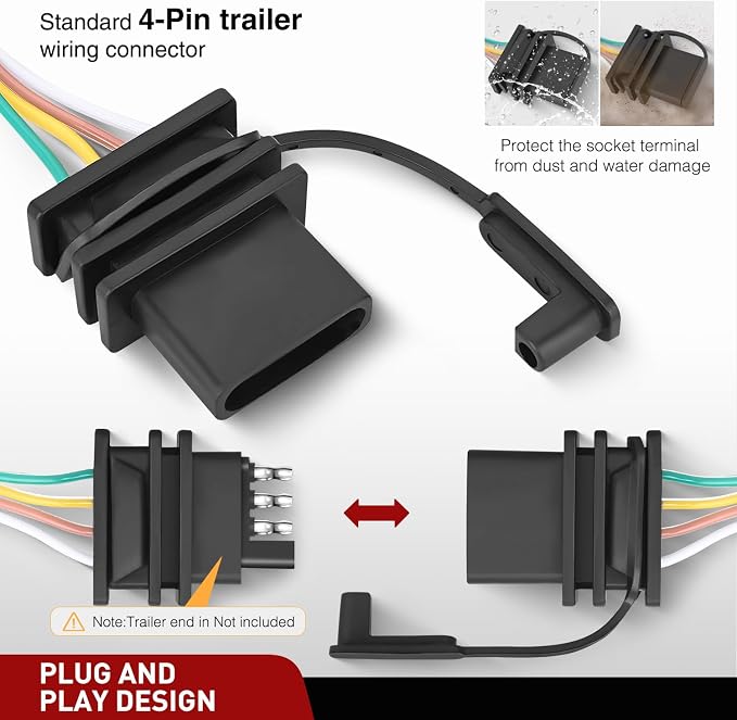 Nilight 4-Pin Trailer Wiring Harness Kit 56333 | for 2008 2009 2010 2011 2012 2013 2014 2015 2016 2017 Jeep Patriot Dodge Durango Caliber Grand Caravan Chrysler Town Country