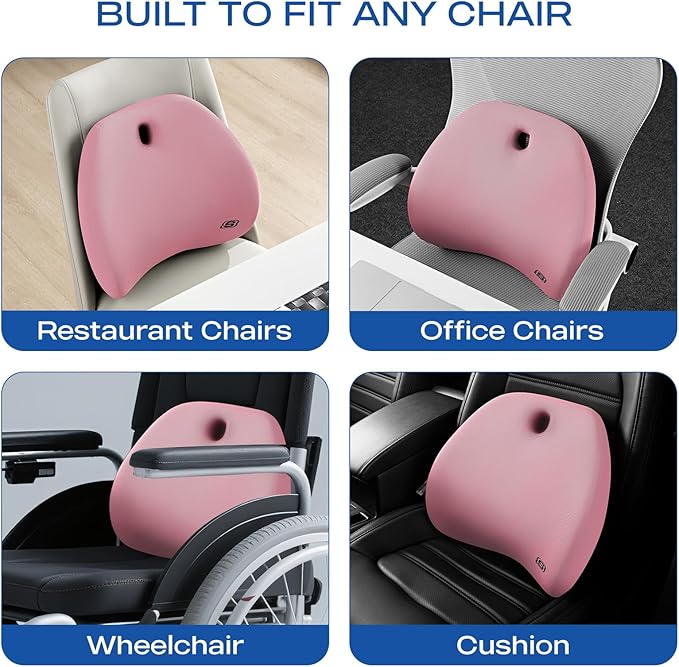 Skechers Lumbar Support Pillow for Office Chair,Memory Foam Lumbar Pillow,Lower Back Pain Relief Lumbar Pillow,Ergonomic Design Back Support Pillow for Office Chair,Car,Home,Travel,Pink