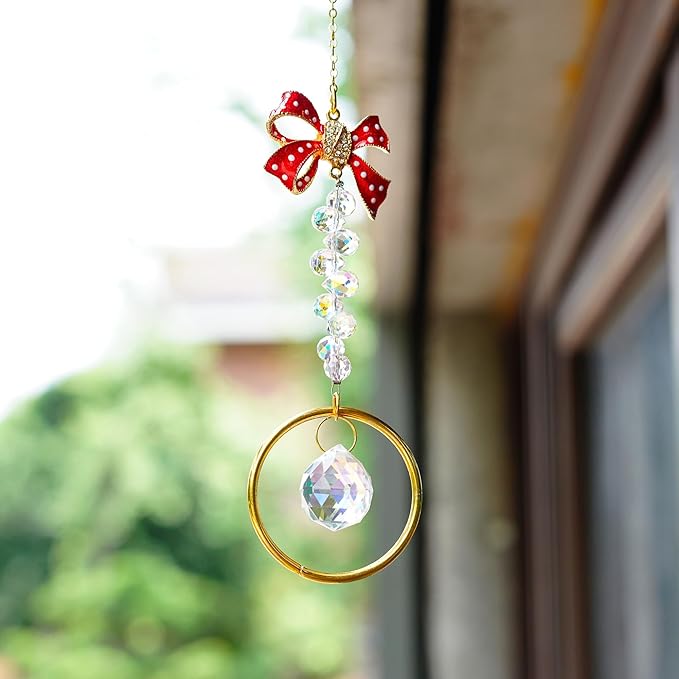 H&D HYALINE & DORA Crystal Suncatcher Rhinestones Bow-Knot Pendant Garden Sun Catcher Crystals Hanging Decor for Windows Christmas Home