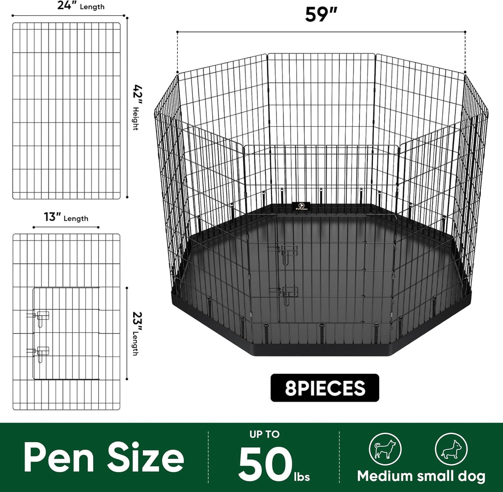 PJYuCien Dog Playpen, 8 Panels 42’’H Dog Pens Indoor with Bottom Pad, Metal Foldable Pet Puppy Exercise Fence Crate Kennel, Better for Medium and Big Animals,Black