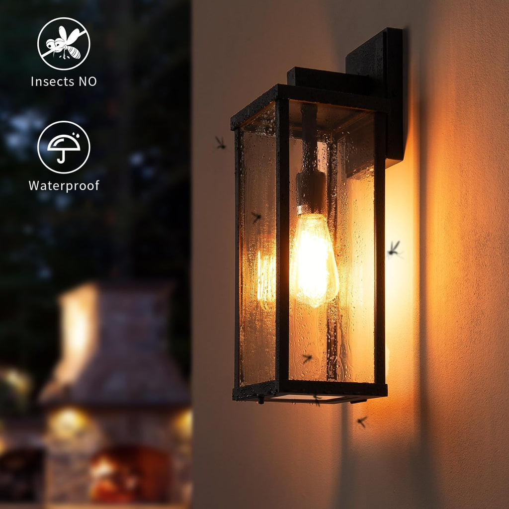 mirrea 18" Classic Outdoor Wall Sconce 1 Light in Matte Black Rectangular Metal Frame and Clear Glass Shade Waterproof Porch Light Patio Light Pack of 2