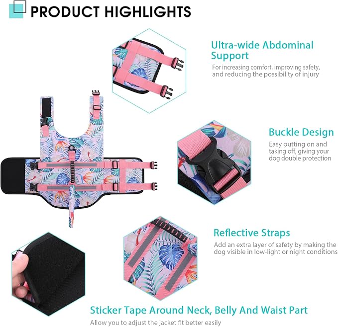 Shark Dog Life Vest for Swimming, Pet Life Vests for Boating, High Buoyant DogLife Jacket, Ripstop High Flotation Swimsui for Small, Medium, Large Dogs (HawaiiPink,S)