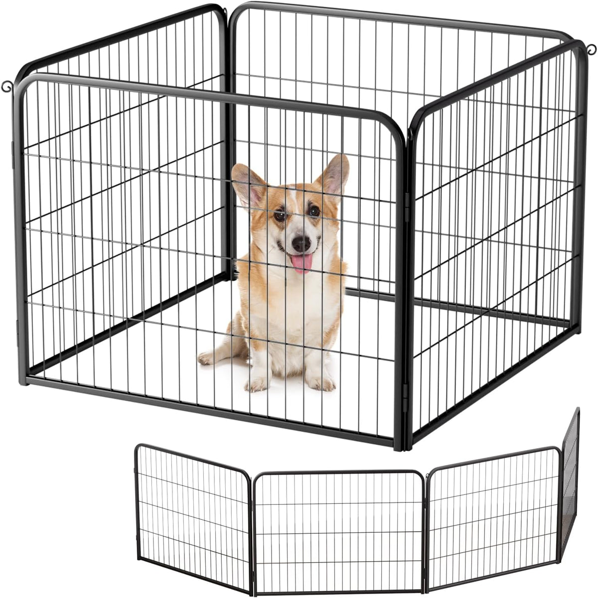 BestPet | Dog Playpen Extender | 24 Inch, 4 Panels | Heavy Duty Metal Pet Exercise Pen | Indoor Outdoor Fence Panels | Rust-Resistant, Removable, Tool-Free Setup | Anti-Skid, Expandable Design