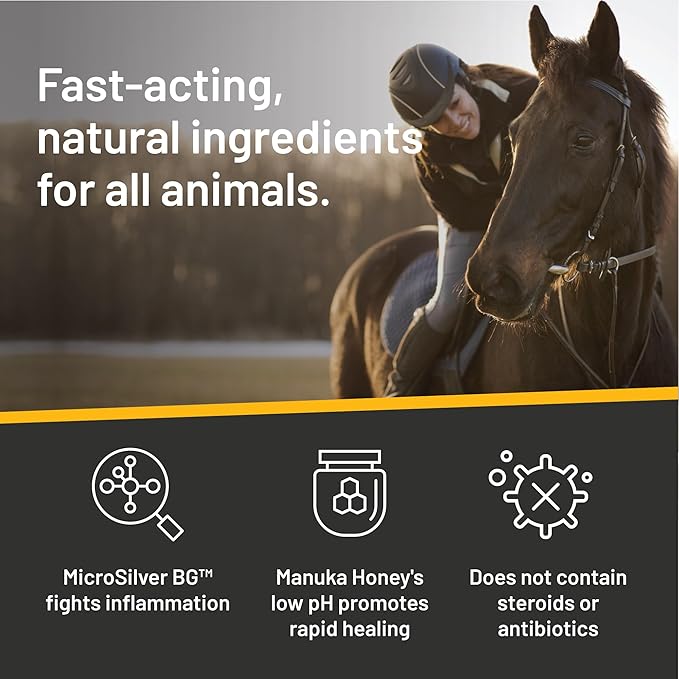 Absorbine Silver Honey Rapid Wound Repair Ointment 2oz Tube, Manuka Honey + MicroSilver BG, Horse & Large Animal Wound Care