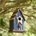 Glitzhome Birdhouses for Outdoors, 9" H Patriotic Hanging Bird House Distressed Solid Wood Cottage Design with 3D Star, Garden Birdhouse for Bluebird Hummingbird Wren Finch Cardinals Cedar