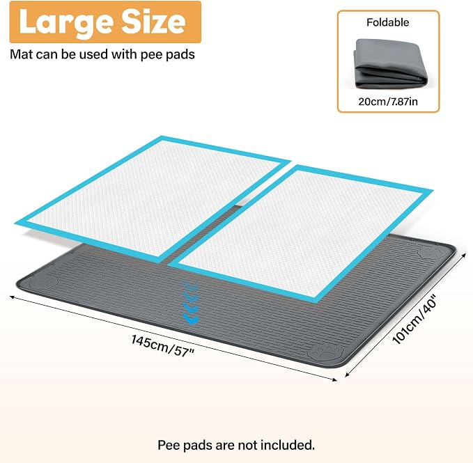 57" x40" Pee Pad Holder for Dogs Puppy Pad Holder Dark Gray | Extra Large Silicone Pee Tray for Dog Training Floor Protection Raised Edge Dog Potty Tray, No Pee Pads