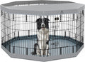 PJYuCien Dog Playpen, 8 Panels 30”H Dog Playpen Indoor with Grey Bottom Pad and Top Cover, Metal Foldable Dog Pen for Indoor Use, Better for Small Medium Animals, Grey
