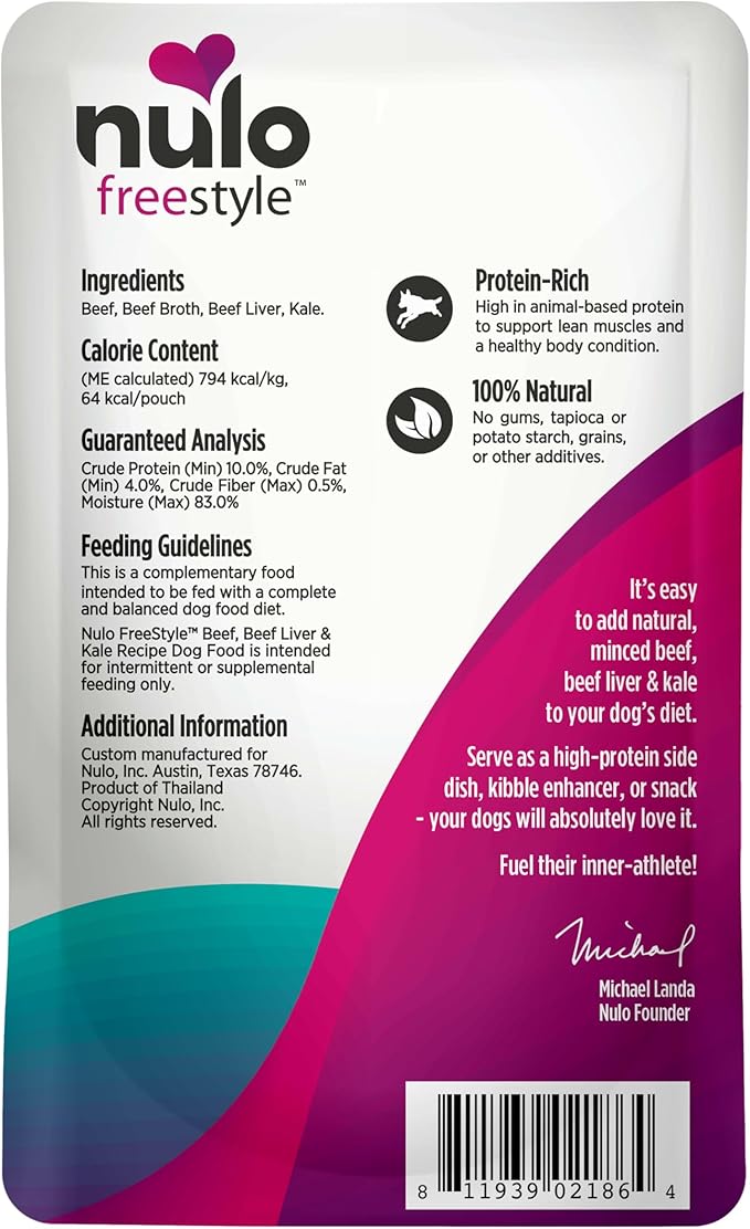 Nulo Freestyle Beef, Beef Liver & Kale in Broth Real Meat Dog Food Topper, 2.8 Ounce (Pack of 6)