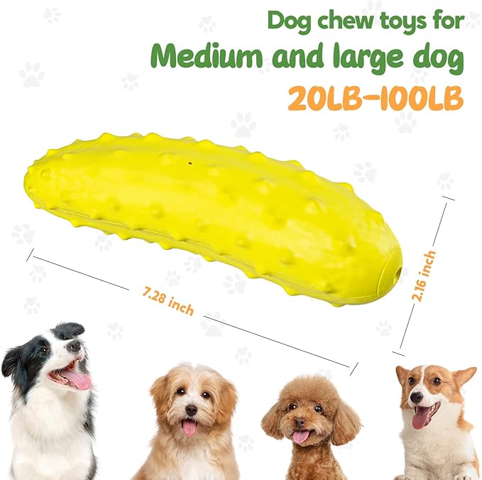 Toys for Aggressive Chewers, Tough Rubber Chew Toy, Squeaky Toy for Small, Middle and Large Dog Breeds (Chew, Cucumber, Yellow)