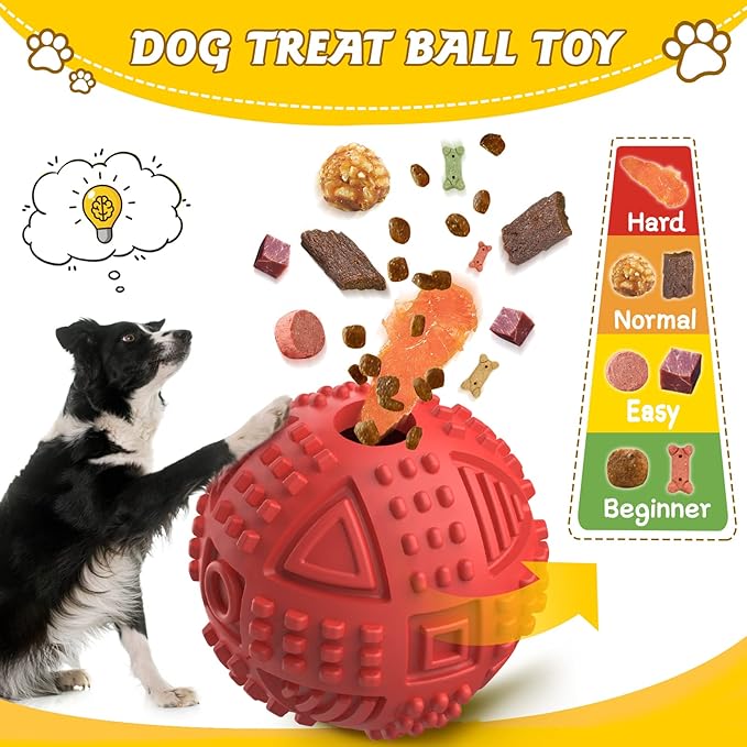LEGEND SANDY Dog Balls Treat Dispensing, Dog Toys for Aggressive Chewers Large Breed, Nearly Indestructible Squeaky Dog Chew Toys for Large Pet, Natural Rubber Doggie Puzzle Toys, ToughTreat Ball