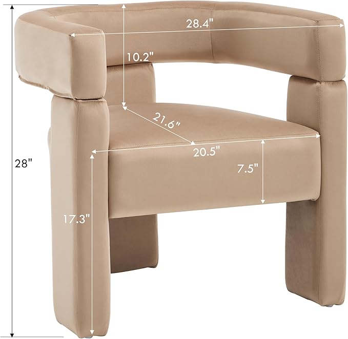 Khaki Dining Chairs Set of 2, Upholstered Velvet Barrel Chairs with Arms Comfy Side Chairs for Living Room/Dining Room/Reception