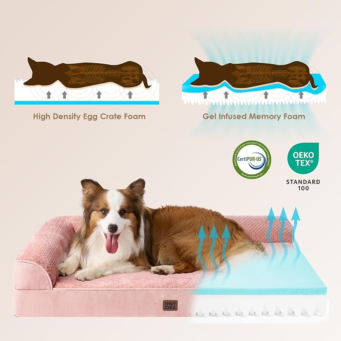 EHEYCIGA Extra Large Dog Bed Othorpedic, Memory Foam XL Dog Bed with Washable Removable Cover, Waterproof Pet Sofa Couch XLarge Size Dogs with Nonskid Bottom, 44x32x6.5, Pink | Washable Removable Cover, Waterproof Flat Pet Sofa Couch with Nonskid Botto...