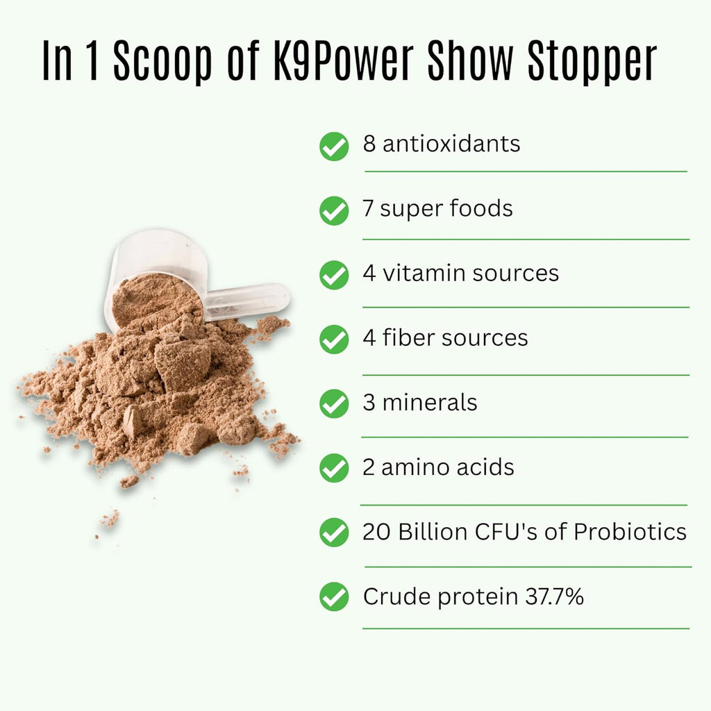 K9 Power Show Stopper for Dogs 1lb – Boosts Coat Shine & Promotes Healthy Skin Tone - Strengthens Immune System - Enhances Digestive Health