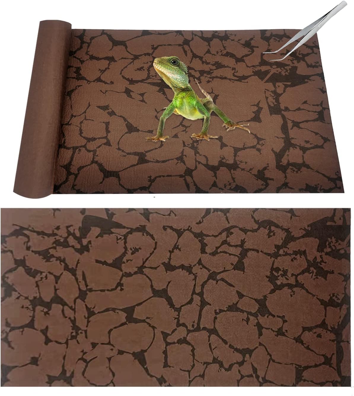Tfwadmx Reptile Carpet Sand Mat for Bearded Dragon Terrarium Substrate Liner Brown Reversible Lizard Bedding Mats for Cage Leopard Gecko Tortoise Turtle Snake Chameleon with Tweezer 20"x 39"(2 Pcs)