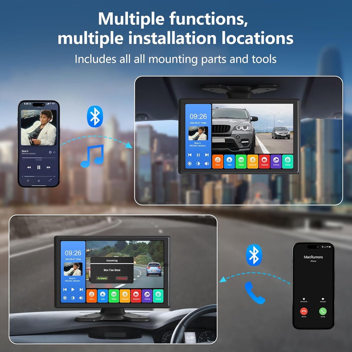 4 Channel Backup Camera System,Touchable 10.26 inch Monitor with DVR Stereo, 64GB Card, IP69 Waterproof, Nightvision 1080P Backup Camera for RV/Truck/Trailer Pickup,Rear Side Front Wired System
