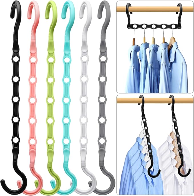 College Dorm Room Essentials, Magic Hangers Space Saving Clothes Hanger, Closet Organizers and Storage, Smart Space Saver Sturdy Plastic Hangers with 5 Holes for Heavy Clothes, 6 Pack