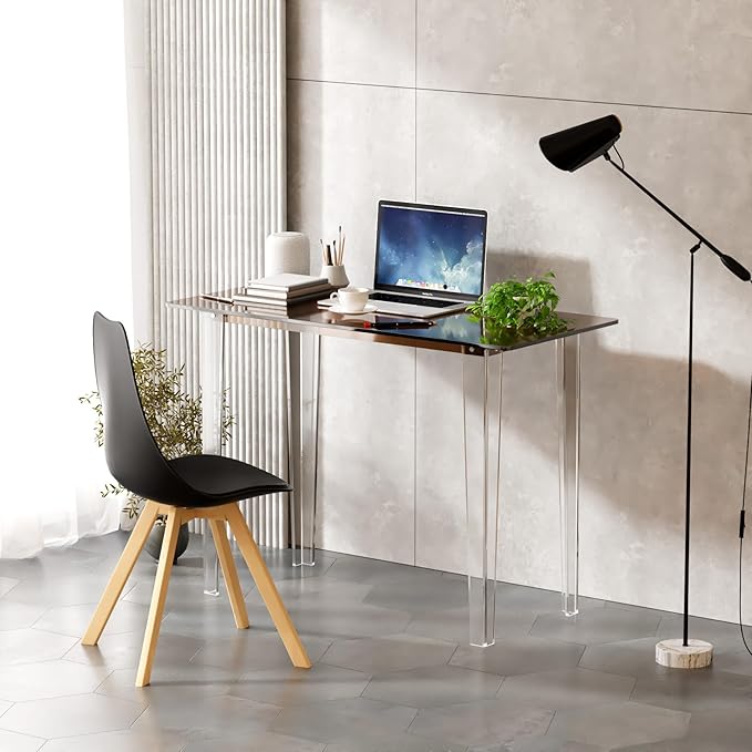Acrylic Desk, Modern Study Table for Home Office - Extended Surface Multi-Purpose Console & Entryway Table, Sturdy Lightweight Design (42.5-inch, Yellowtea)