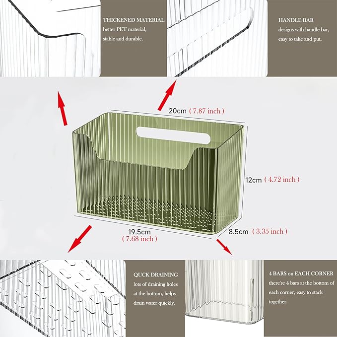 Set Of 2 Storage Organizer Bins Wall Mounted Shower Basket, Shower Caddy Stackable Clear Plastic Makeup Organizer Adhesive Hanging Bin for Bathroom, Kitchen, Cabinet, Pantry, BPA Free, Clear