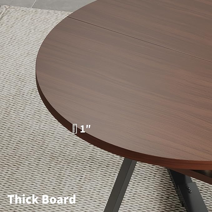 Walnut Round Dining Table Set for 4, Mid-Century Modern Kitchen Table and Chairs, Small Space Dining Room Furniture for Apartment, Breakfast Nook or Studio (Walnut wood-Storage Table+4 Black Chairs)