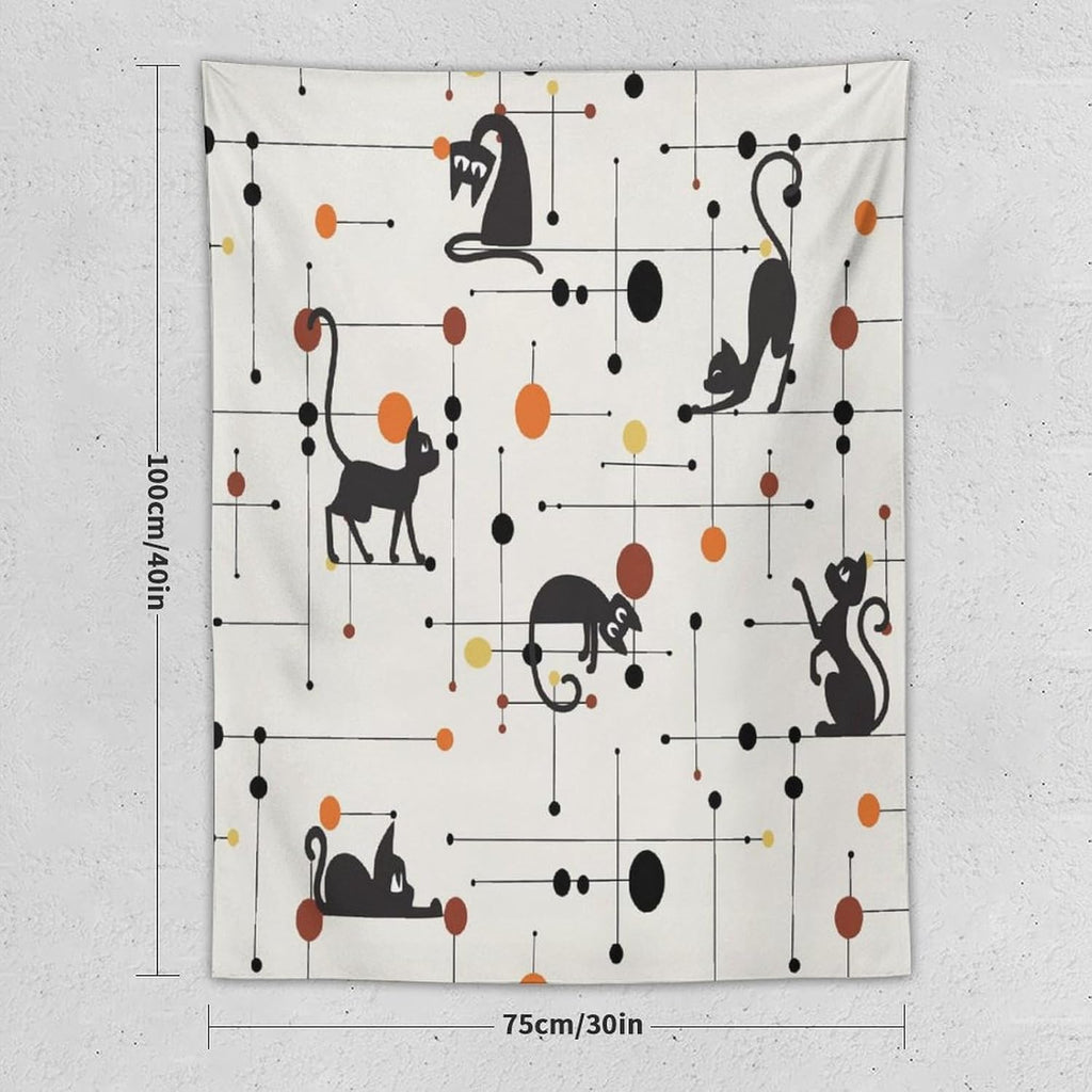 ICMOLYYENLO Abstract Cat Tapestry, Medieval Abstract Atomic Star Cat Vintage Home Wall Hanging Art Tapestry for Bedroom Living Room Dormitory 60x60 Inch