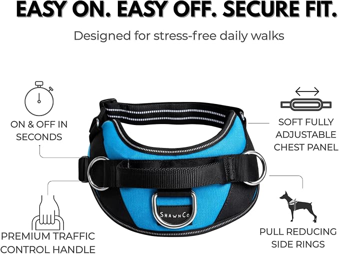 ShawnCo Essential Dog Harness, No-Pull Pet Vest (Moonglow,XL) | 3 Leash Clips, Easy On, No-Choke, Reflective, Adjustable Fit, Padded Comfort, Control Handle, For Small, Medium & Large Dogs