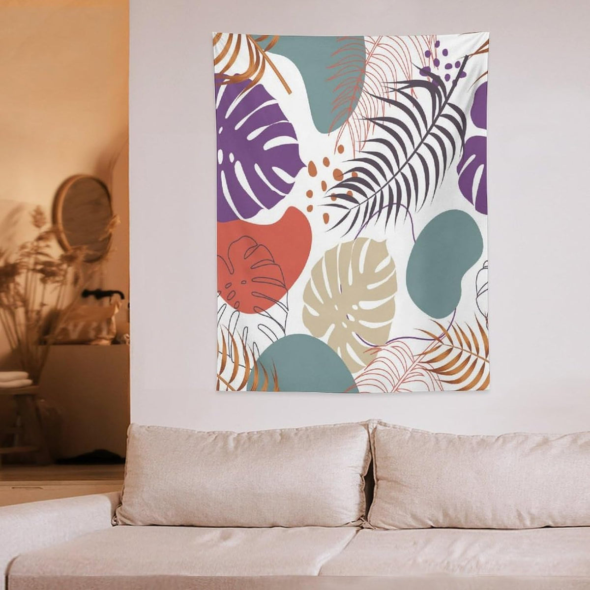 ICMOLYYENLO Tropical Green Leaves Tapestry, Exotic Leaves Beautiful Bedroom Wall Hanging, Floral Poster Blanket for Bedroom Living Room Dormitory Apartment 60x80 Inch