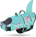 Dog Life Jacket, Dog Life Vest for Swimming, High Buoyancy Shark Swimming Safety Vest for Large Dogs, Reflective Pet Lifesaver Preserver with Rescue Handle, Blue Flower XL