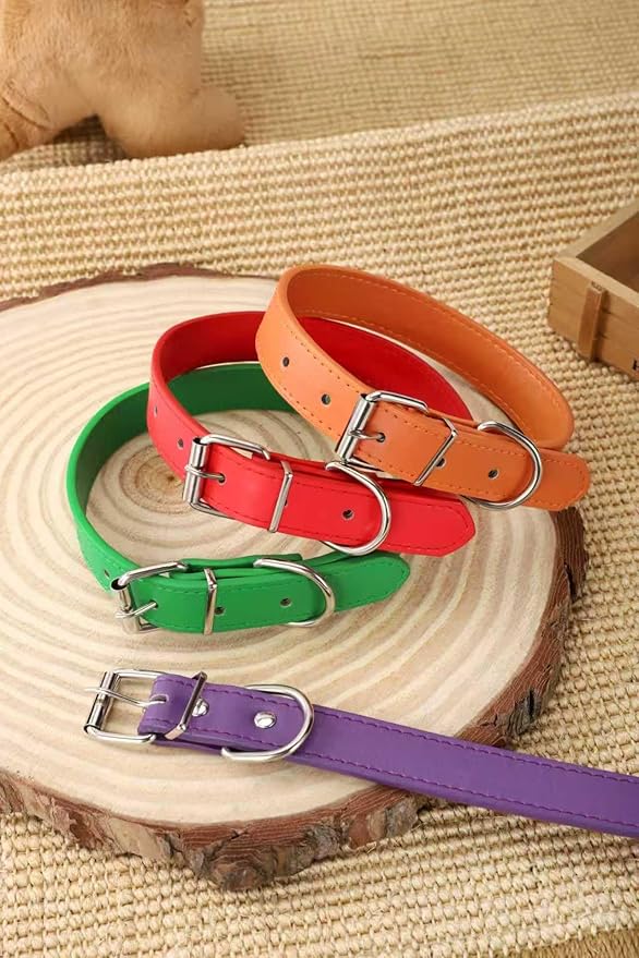 red Soft Leather Dog Collar for Small,Medium, Large Dog, Comfortable and Adjustable (Wide: 0.55'' for Dog's Neck: 9''~12'', red, S)