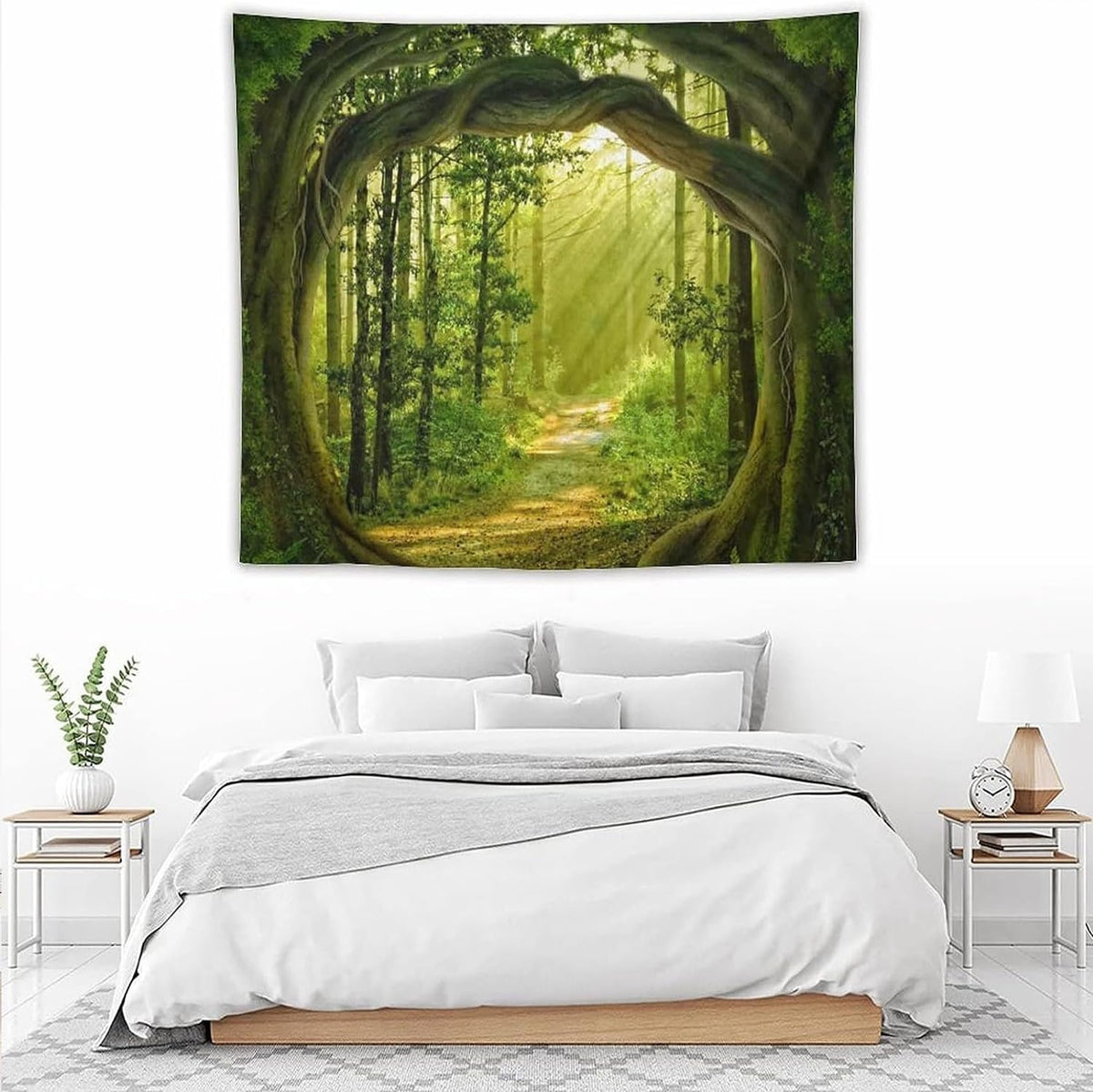 FENDROM Enchanted Forest Tapestry Nature Sunshine Lanscape Green Tree Cave Tapestries Wall Hanging For Living Room Bedroom Home Decorations