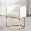 Faux Leather Dining Chair Modern Barrel Arm Chairs with Golden Metal Frame, Upholstered Kitchen Chairs 18.5" Wide Accent Chair for Living Room Dining Room Restaurant, White