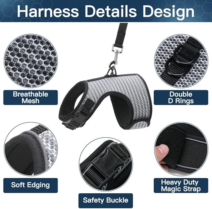 PUPTECK Soft Mesh Cat Vest Harness and Leash Set Puppy Padded Pet Harnesses Escape Proof for Cats Small Dogs Rabbits Bunny