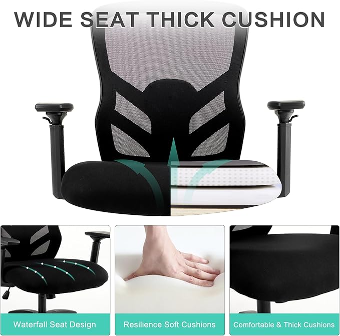 YFO Big and Tall Office Chair 500LBS - Computer Desk Chair with Adjustable Lumbar Support, Heavy Duty Ergonomic Mesh with 360 Rotation 4D Arm and Extra Wide Comfty Seat, Quiet Wheels for Adults