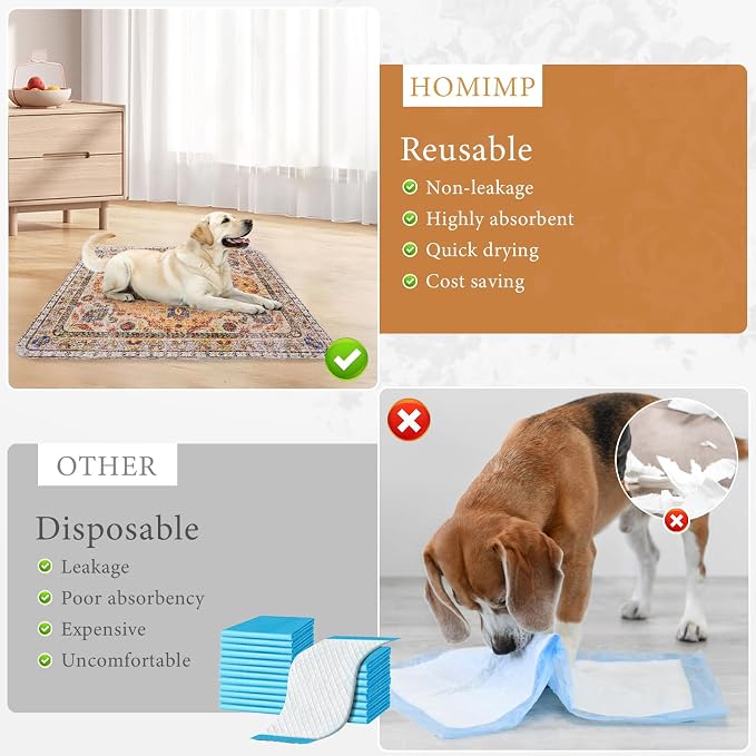 Homimp Washable Pee Pads for Dogs, 2 Pack Reusable Puppy Pads Waterproof, Absorbent and Leakproof Dog Pee Pads, Non Slip Puppy Training Pads, Pet Mat for Floor,Crate,Couch,Whelping,Khaki, 36"x36"