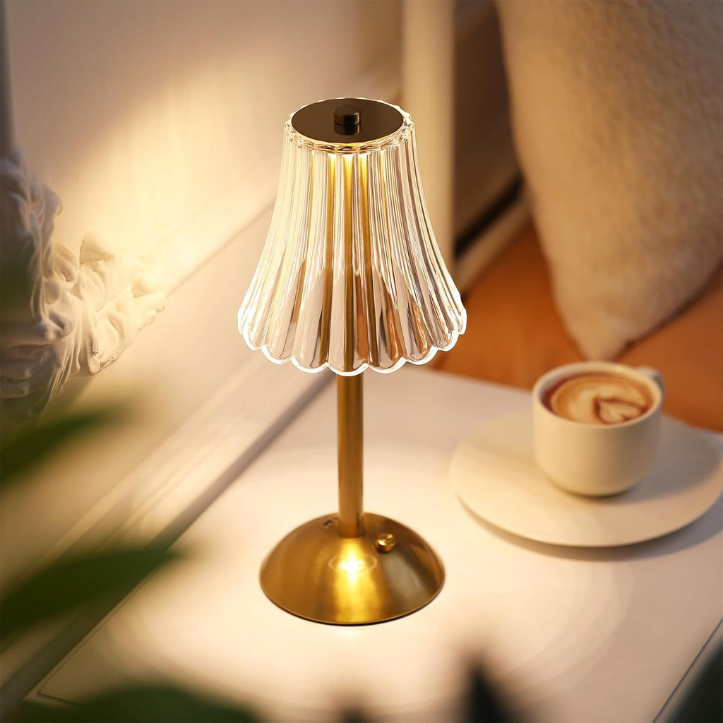 Liliful 2 Pcs LED Portable Cordless Table Lamp Touch Battery Operated Rechargeable Desk Lamp 3 Color Dimmable for Bedroom Living Room Dining (Rose Style,Gold)