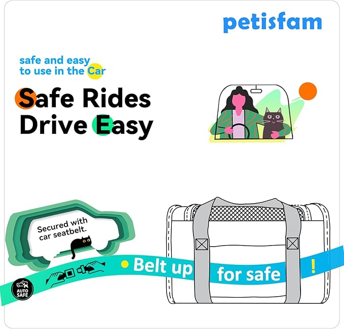 petisfam Pet Carrier Bag for Medium Cats and Puppy. TSA Airlined Approced. Easy Vet Visit, Airline Approved, Top Loading, Easy Storage