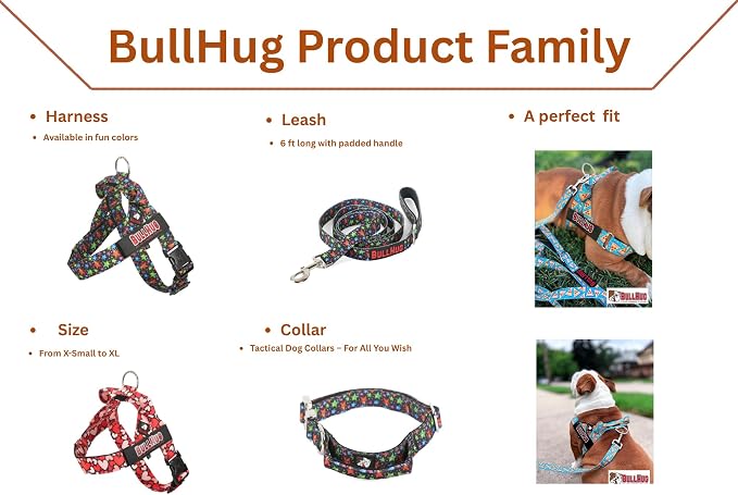 Adjustable Dog Harness– No Pull, No Choke – for English Bulldogs, French Bulldogs, Pugs & Broad-Chested Breeds – Easy, Safe Walks (Blue TAN Plaid, Medium)