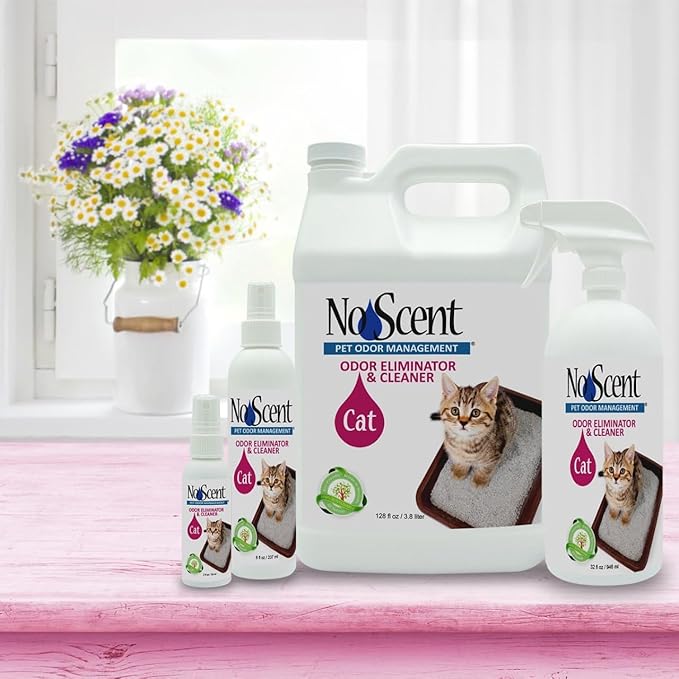 No Scent - Cat Litter Box Cleaner - 128 Fl Oz (3.8 L) - Odor & Stain Remover with Probiotic Formula - Freshener for Furniture, Fabric, Hard Surfaces & Car