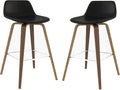 SIMPLIHOME Randolph Counter Stools (Set of 2) - 28 Inch Seat Height Upholstered Bentwood Kitchen Seats in Black Vegan Faux Leather, Mid Century Modern Seating with Curved Backrest and Chrome Footrest