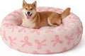 JOEJOY Jacquard Donut Round Dog Beds Medium Sized Dog,Pink 30x30x8in, Removable Washable Cover, Cute Pattern, Ultra Soft Fluffy Calming Pet Bed with Thick Supportive Bolster