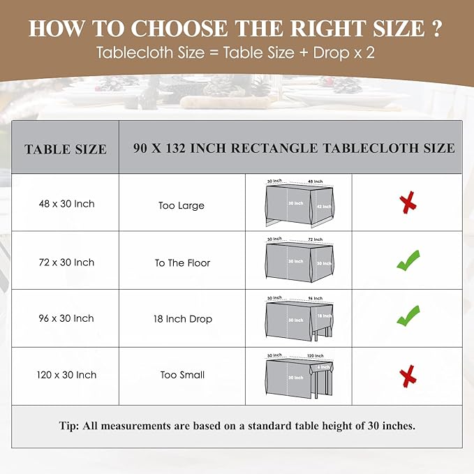 Rectangular Tablecloth 90x132 Inch - 2 Pack White Table Cloths Stain Resistant Decorative Washable Polyester Rectangle Tablecloths for Dining Table Banquets Buffet Parties and Wedding