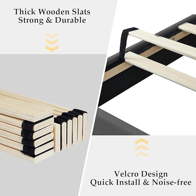 VECELO Queen Size Bed Frame with Adjustable Headboard, Upholstered Button Tufted Platform Bedframe with Wood Slats Support, No Box Spring Needed, Linen Fabric & Grey