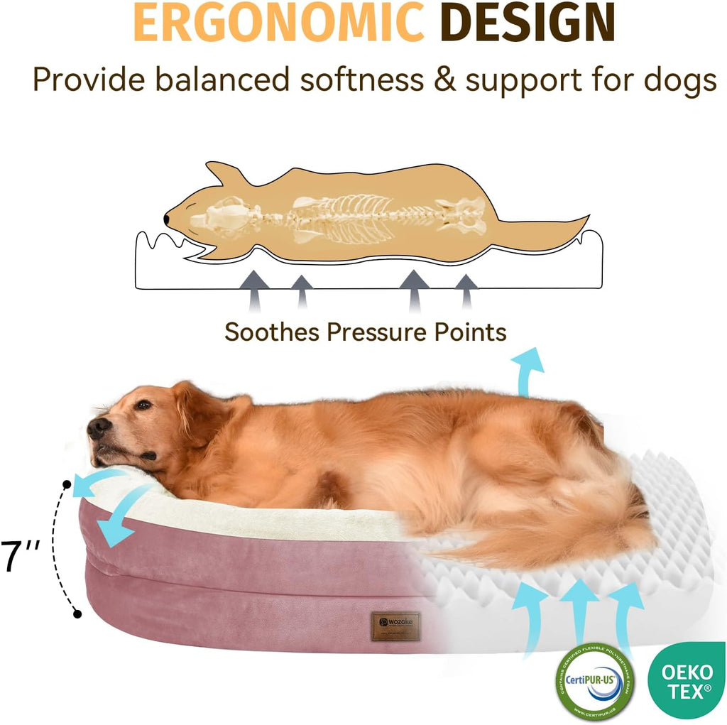 Orthopedic Waterproof Large Dog Bed: Memory FoamWashable Dog Bed with Bolsters - Removable Orthopedic Cover for Medium L XL Large Sized Pet - Non-Slip Bottom - Pink