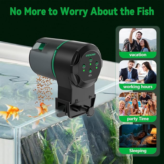 Automatic Fish Feeder for Aquarium, Auto Food Dispenser with Timer, 250 ml Fishs Feeder for Pellets Granules & Strips, Automatic Fish Dispenser for Small Tank, Big Aquariums & Pond