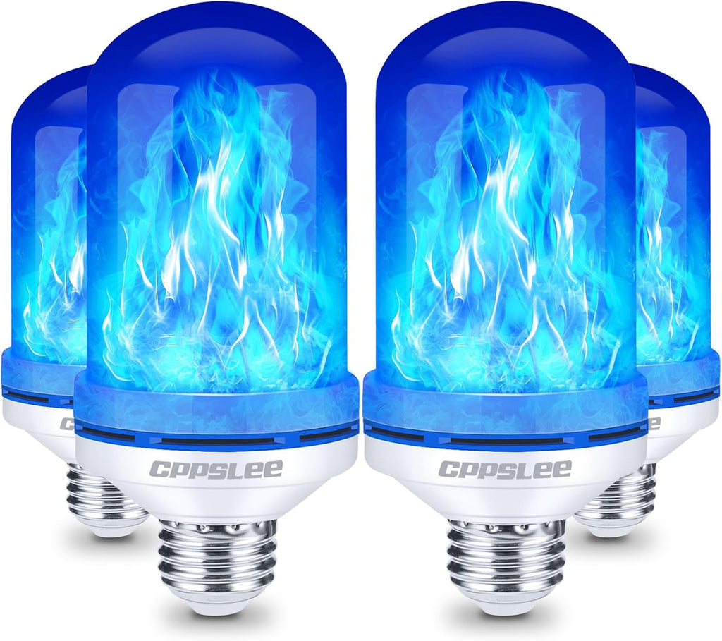 CPPSLEE Upgraded LED Flame Light Bulbs, 4 Modes Flickering Light Bulbs, E26 Base Fire Flame Bulb for Halloween Decorations Outdoor, Christmas Lights Patio Indoor Home Decor (Blue, 4 Pack)