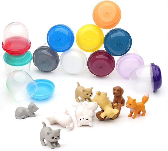 Pet Figurines Toys in Capsule - 50 Pcs - 1.1 Inch Plastic Capsules with Cute Dog and Cat Figurines for Kids - Bulk Toys for Easter Hunt Games - Vending Machines - Classroom Prizes