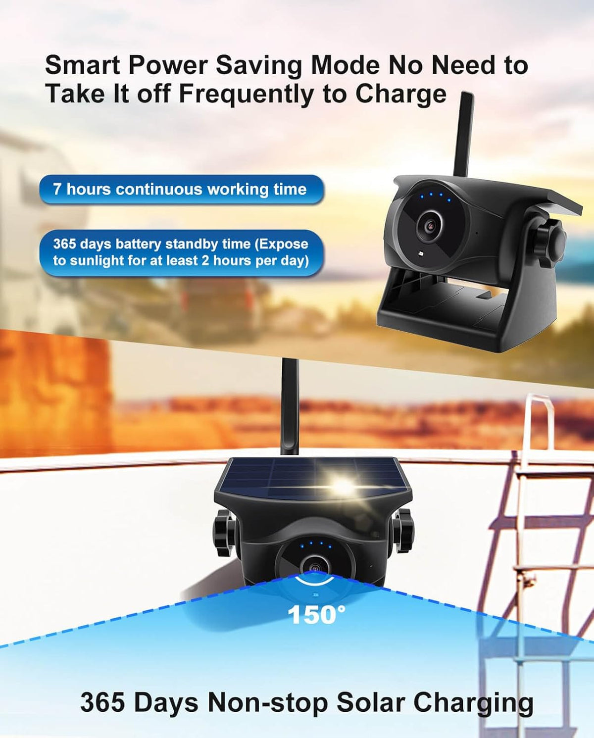 1080P Solar Wireless Backup Camera - Magnetic Hitch Rear Front Camera with Night Vision, 365-Day Standby, Waterproof, Rechargeable Battery for Horse Trailer RV Truck Car for Phone Pad Android