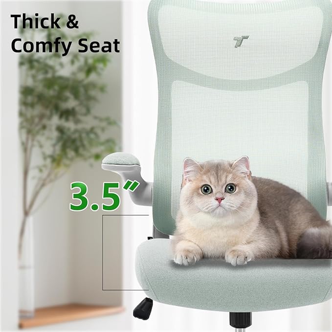 TT Airflex V2 Mesh Ergonomic Super Soft Wide Cushion Office Computer Desk Chair Adjustable Arms (Minty Green)