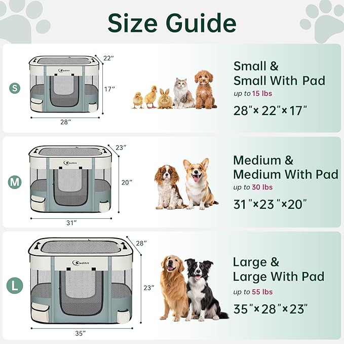 Siedihit Dog Playpen, Cat Pet Puppy Crate Cage Indoor Outdoor(Grey, Small) | Portable Tent Travel Camping Use,Foldable Dog Kennel Tent Crate for Rabbit Small Animals with Carrying Case