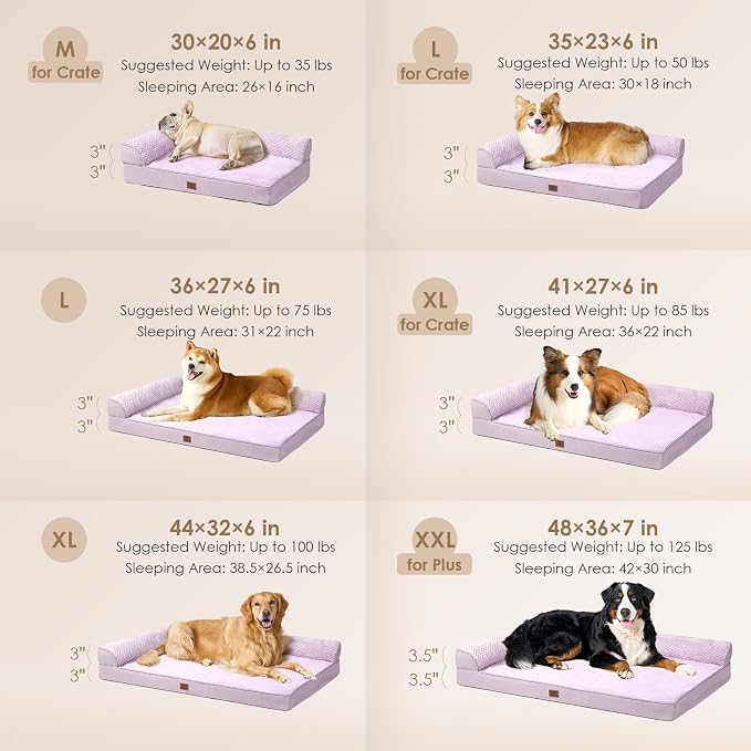 EHEYCIGA Memory Foam Dog Bed, Extra Large Orthopedic Dog Bed, Lilac | Washable Removable Cover, Waterproof Flat Pet Sofa Couch with Nonskid Bottom, 48x35x7.5