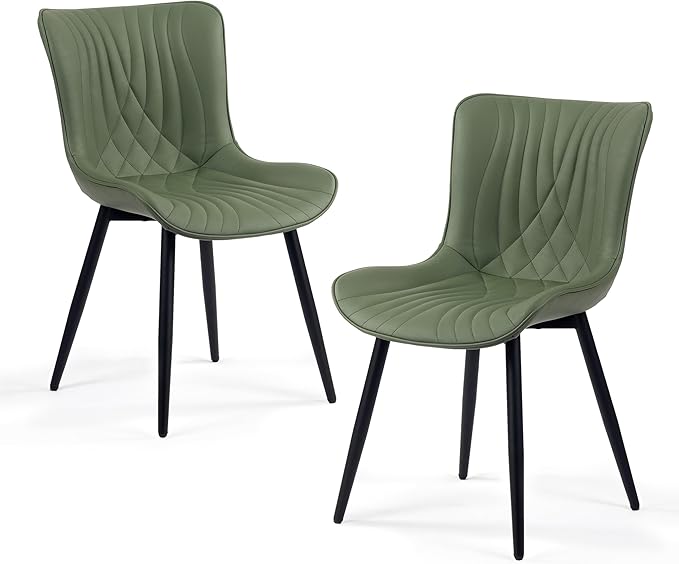 Kidol & Shellder Bean-Green Dining Chairs Set of 2,Upholstered Mid Century Modern Kitchen&Dining Room Chair with Back,Ergonomic Armless Vanity&Living Room Chair with Metal Legs
